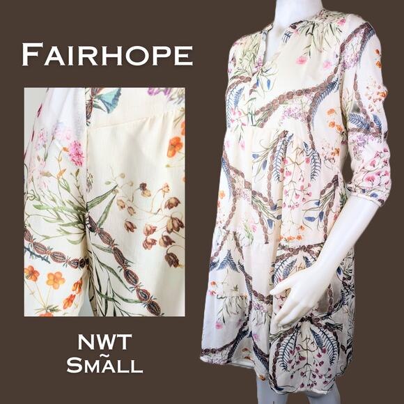 NEW Fairhope Babydoll Ruffled Sheer Boho Floral Dress 3/4 Sleeve Size Small - Picture 1 of 11